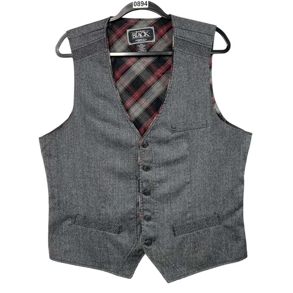 Buckle‎ Vest Mens L  Plaid Lined Button Front Dress Casual Waistcoat Preppy